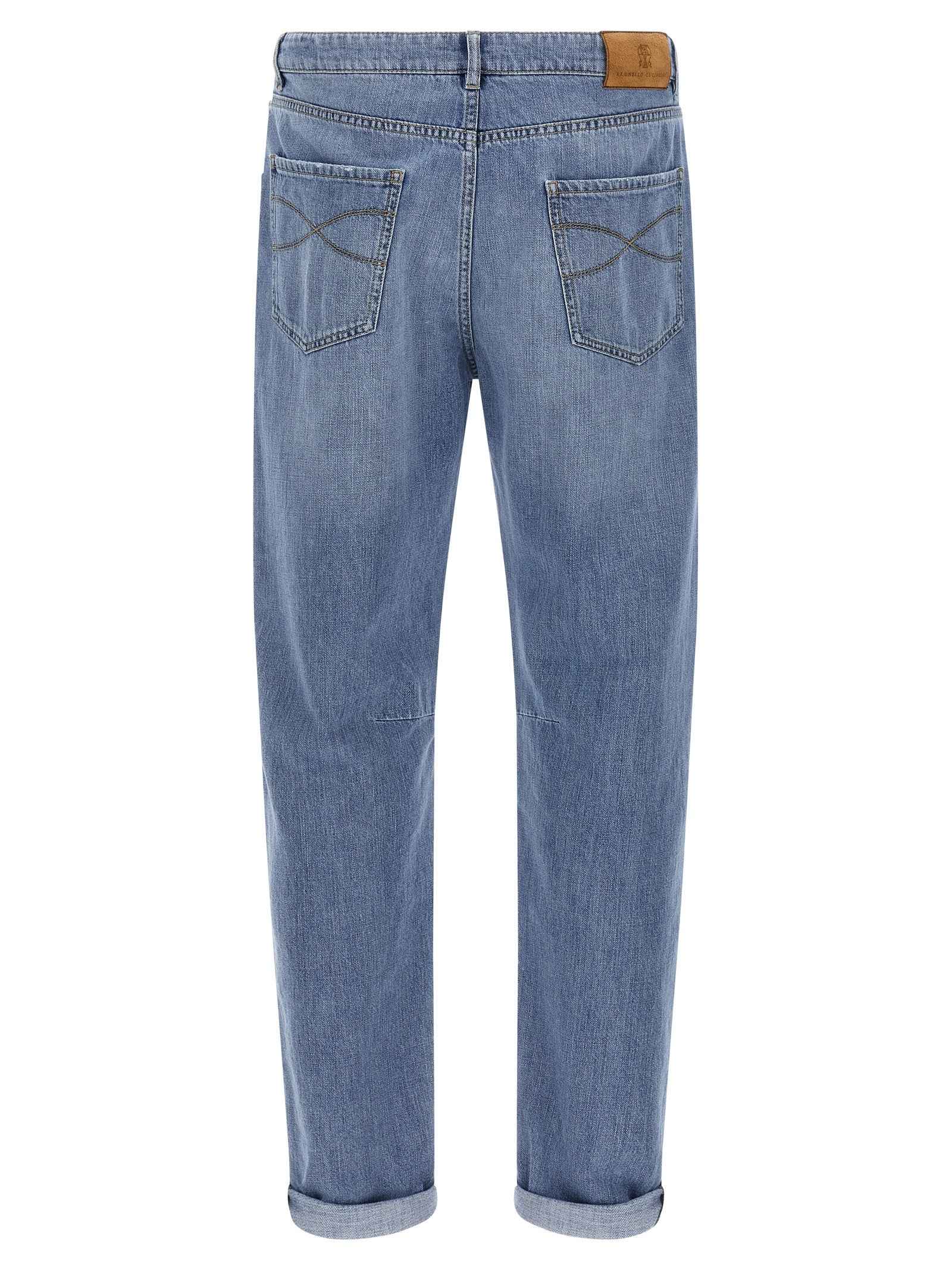 Blue Cotton Straight-Leg Jeans