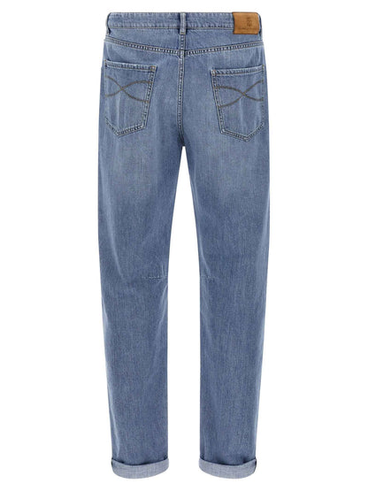 Blue Cotton Straight-Leg Jeans