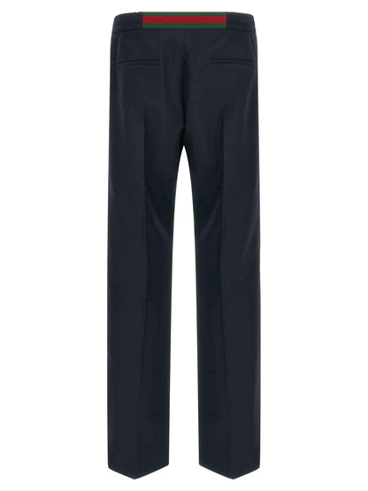Blue Polyester Casual Pants