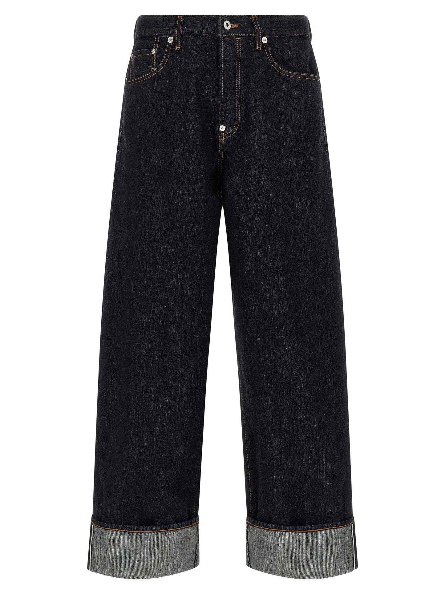 Blue Cotton Straight-Leg Jeans