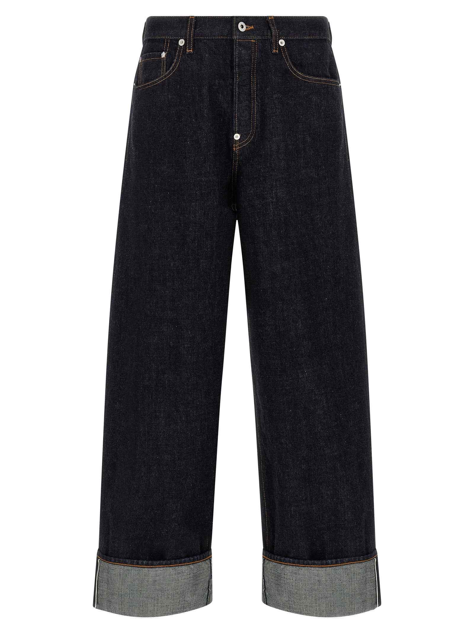 Blue Cotton Straight-Leg Jeans