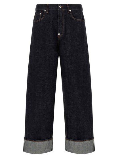 Blue Cotton Straight-Leg Jeans