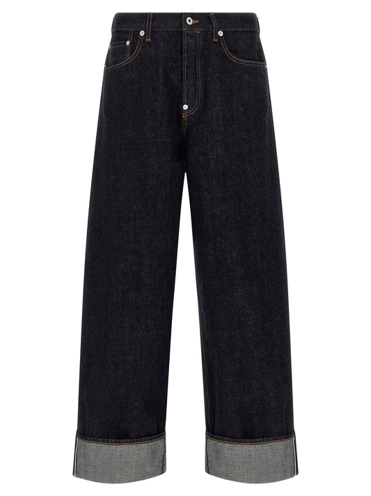 Blue Cotton Straight-Leg Jeans