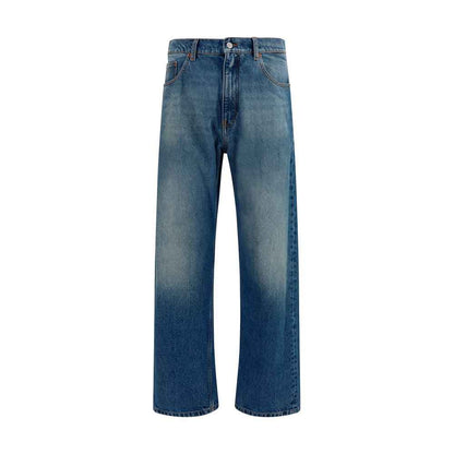 Blue Cotton Straight-Leg Jeans