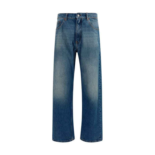 Blue Cotton Straight-Leg Jeans
