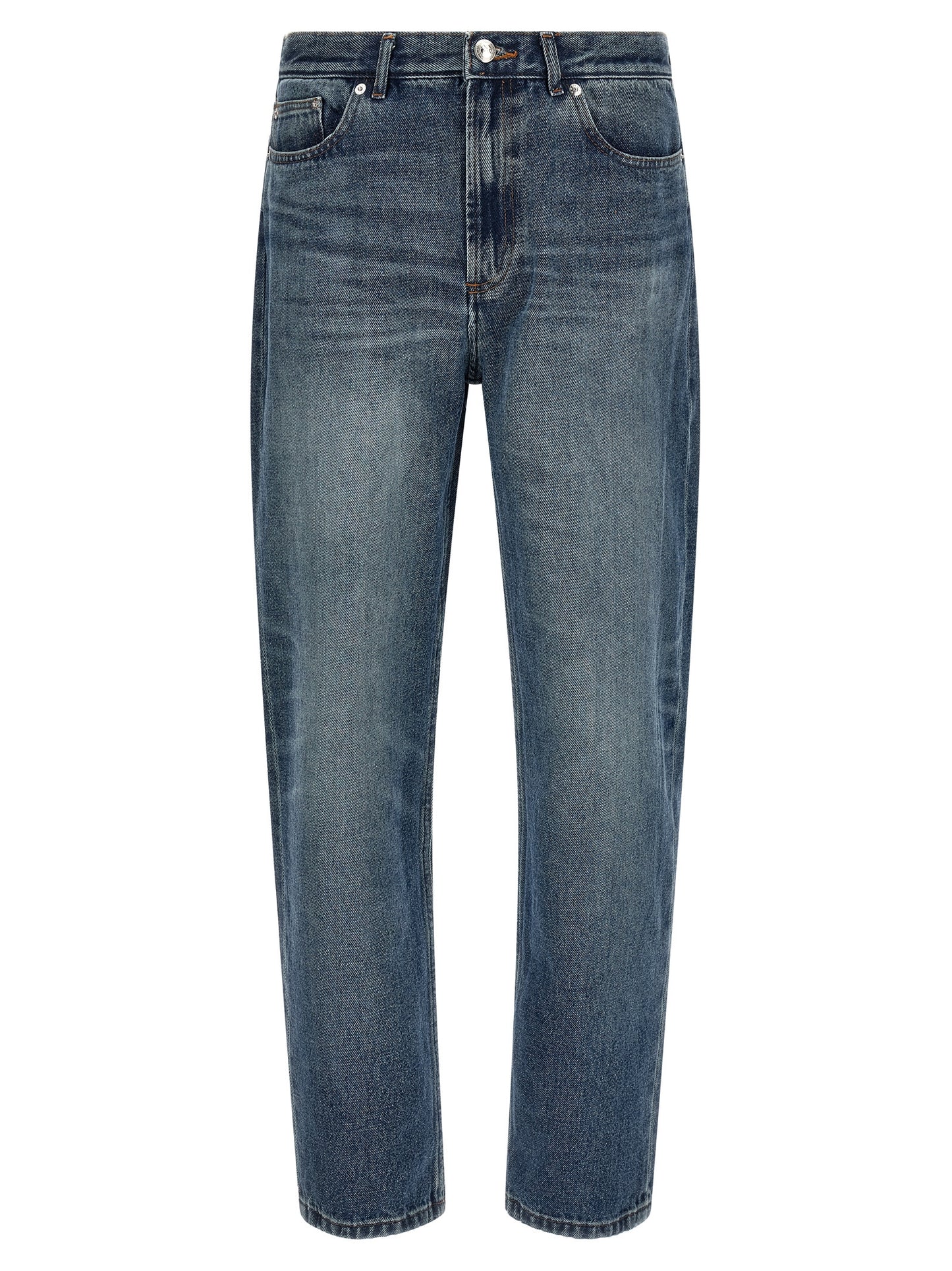 Blue Cotton Straight-Leg Jeans