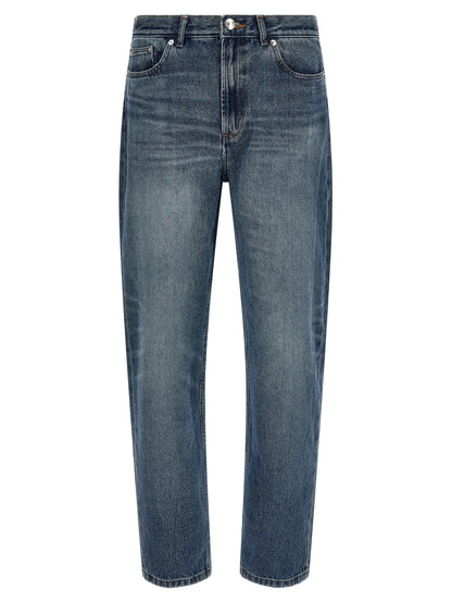 Blue Cotton Straight-Leg Jeans