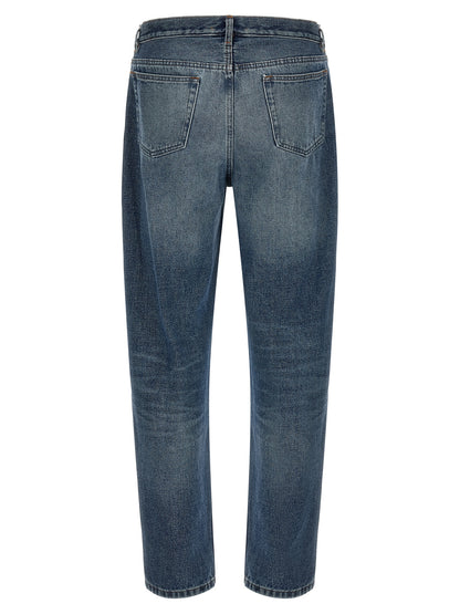Blue Cotton Straight-Leg Jeans