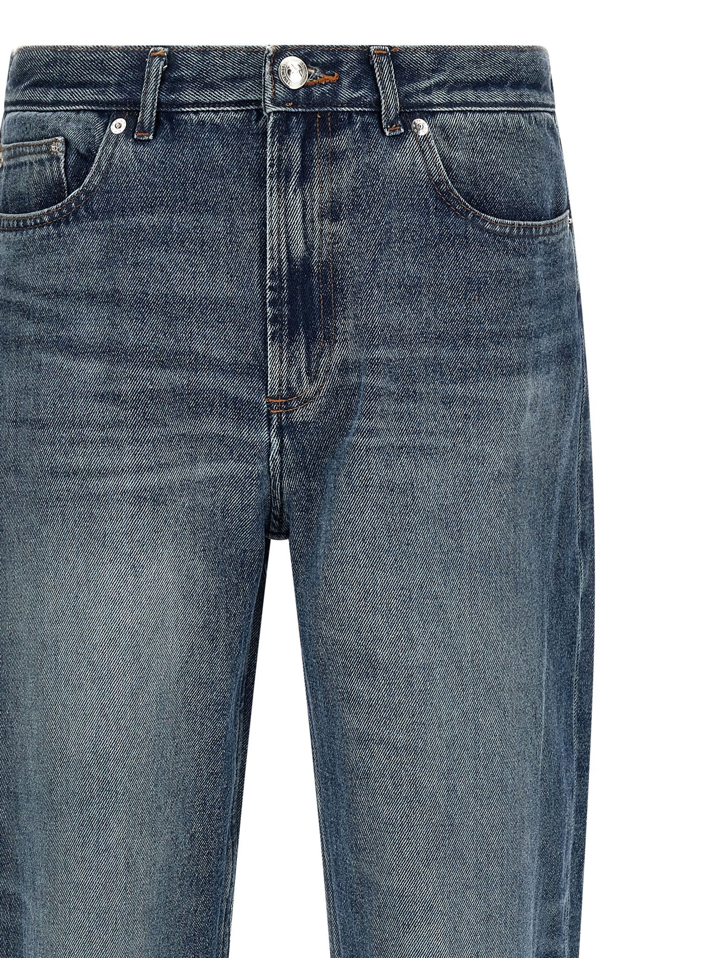 Blue Cotton Straight-Leg Jeans