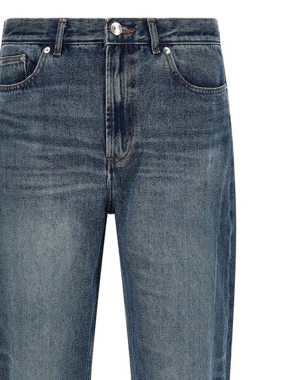 Blue Cotton Straight-Leg Jeans
