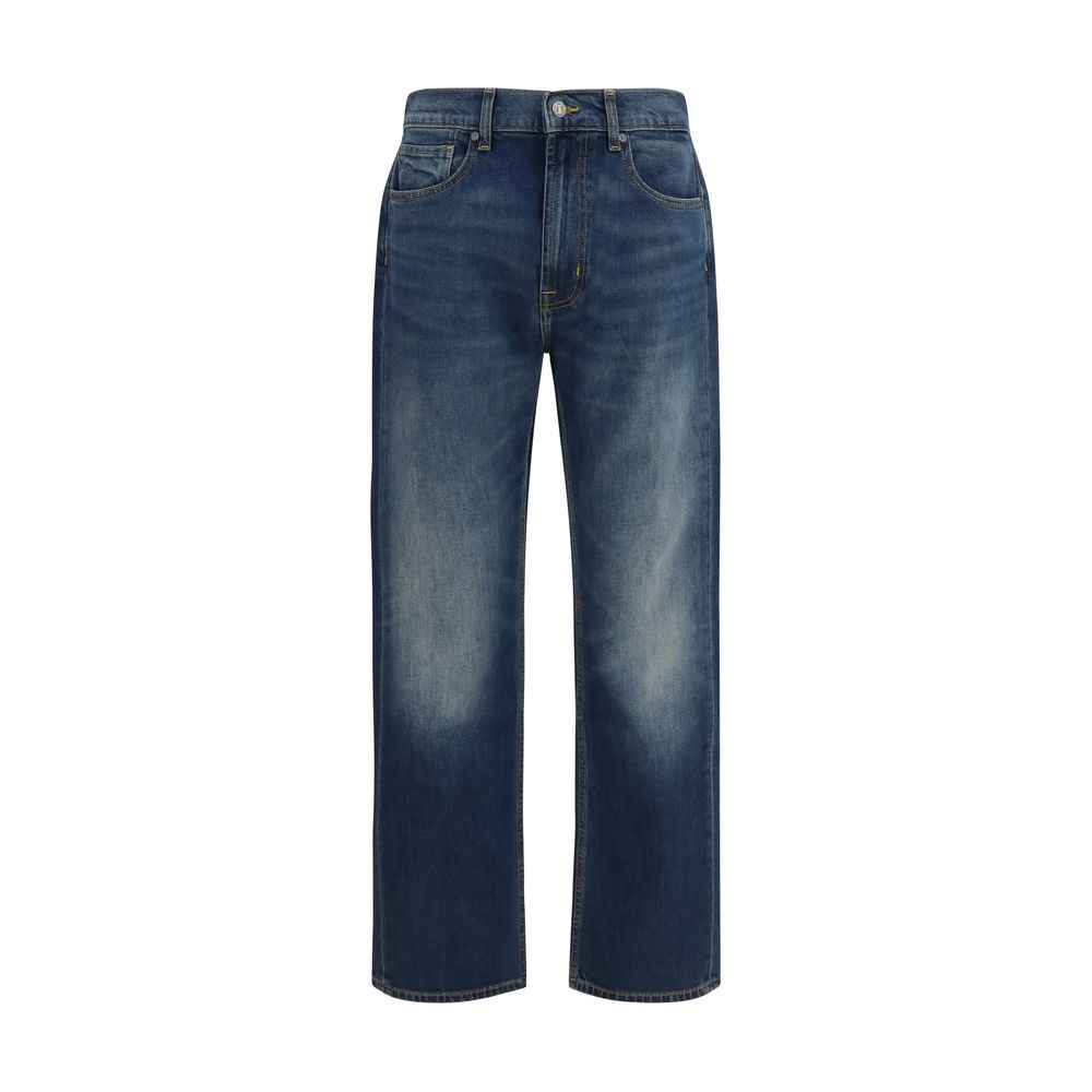 Blue Cotton Straight-Leg Jeans