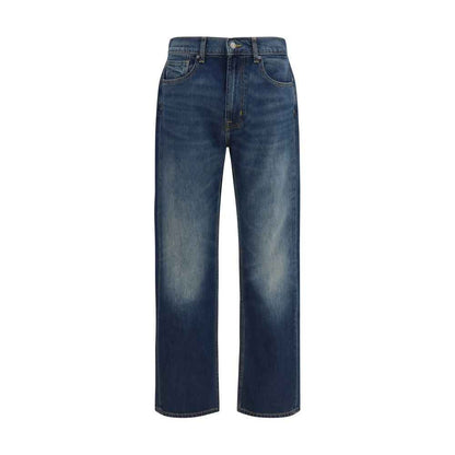 Blue Cotton Straight-Leg Jeans