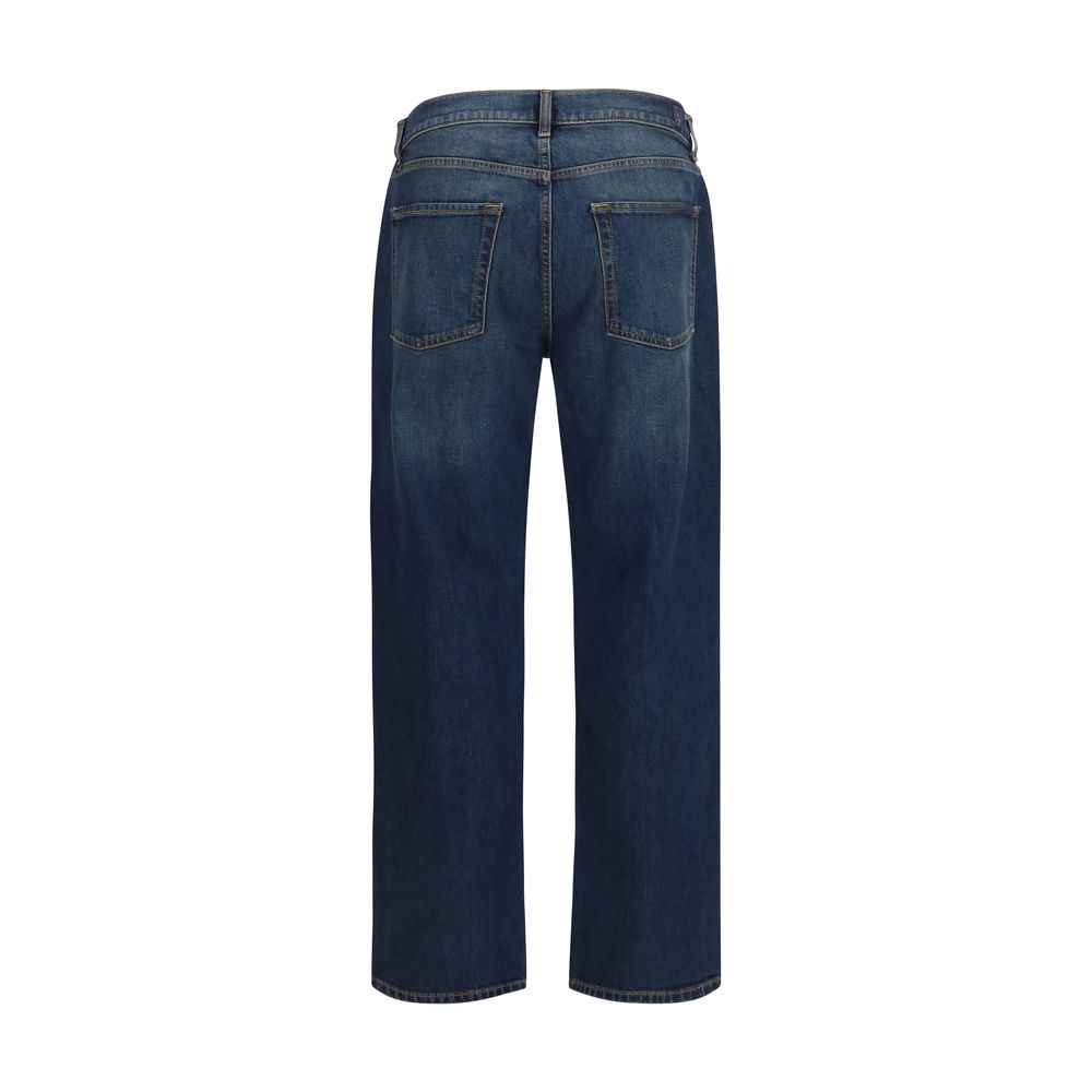 Blue Cotton Straight-Leg Jeans