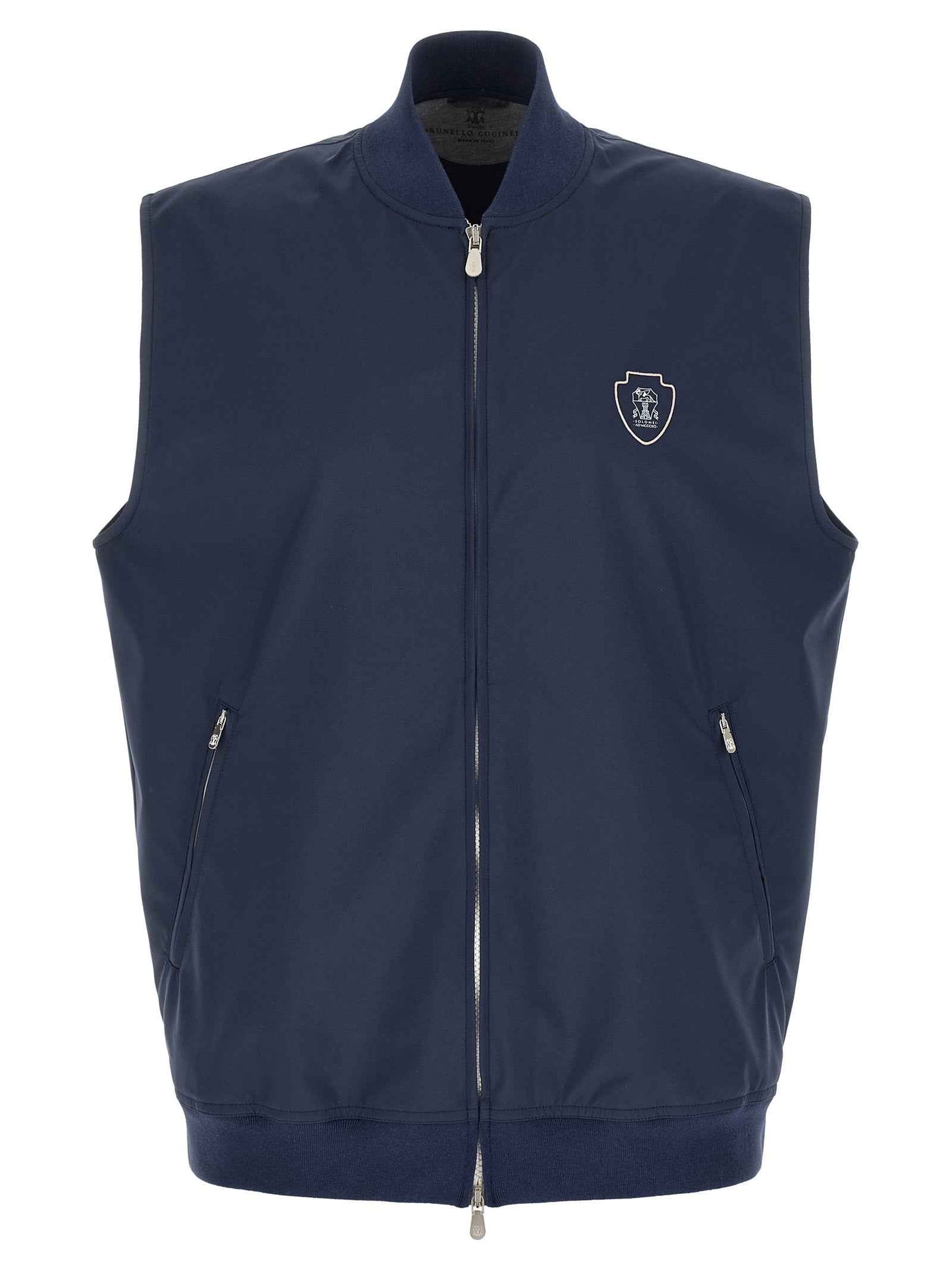 Blue Polyester Sleeveless Jacket