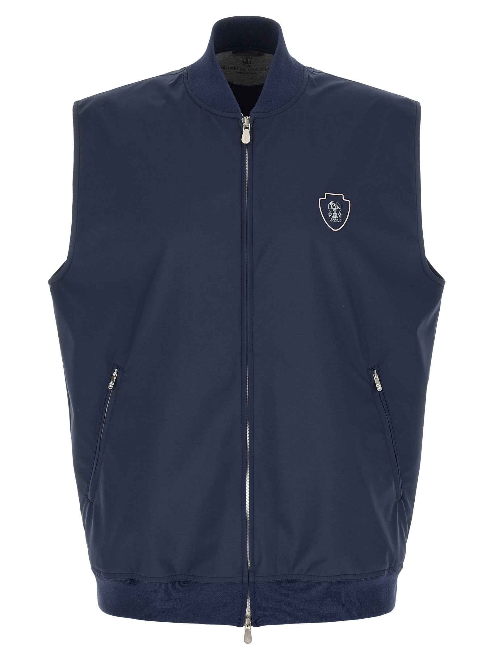 Blue Polyester Sleeveless Jacket