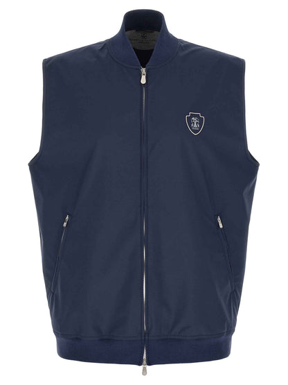 Blue Polyester Sleeveless Jacket