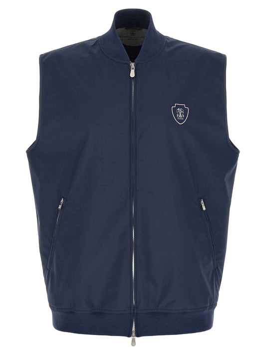 Blue Polyester Sleeveless Jacket