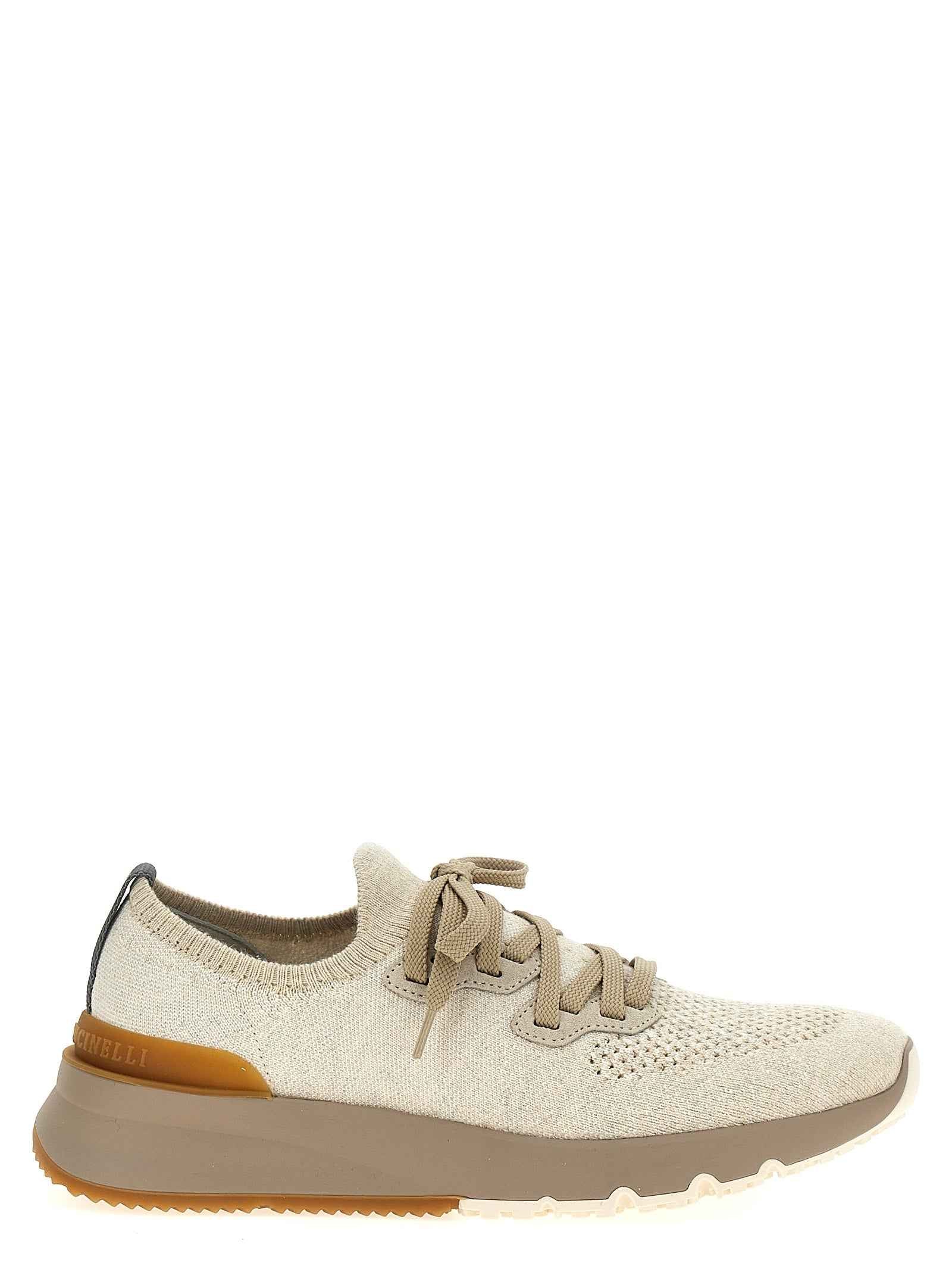 Beige Cotton Low Top Sneakers