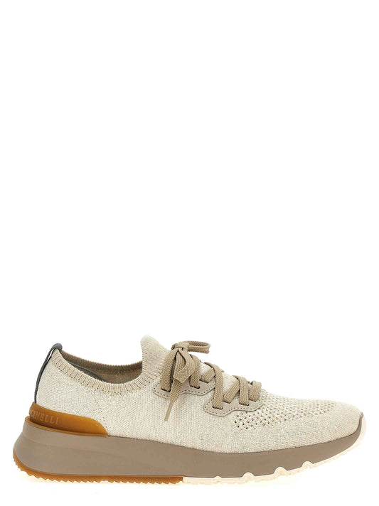 Beige Cotton Low Top Sneakers