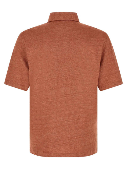 Orange Linen Polo Shirt