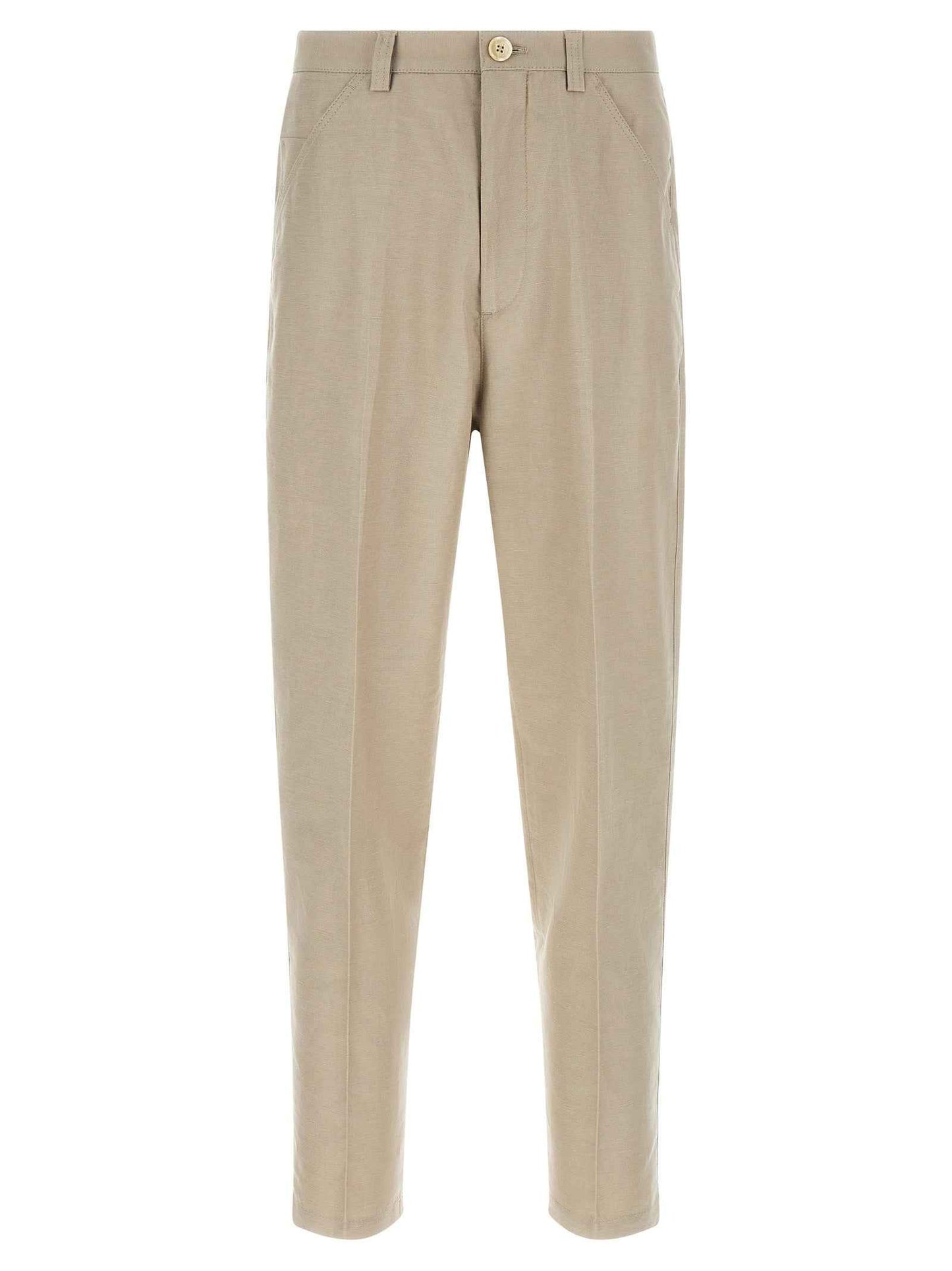 Brown Cotton Casual Pants
