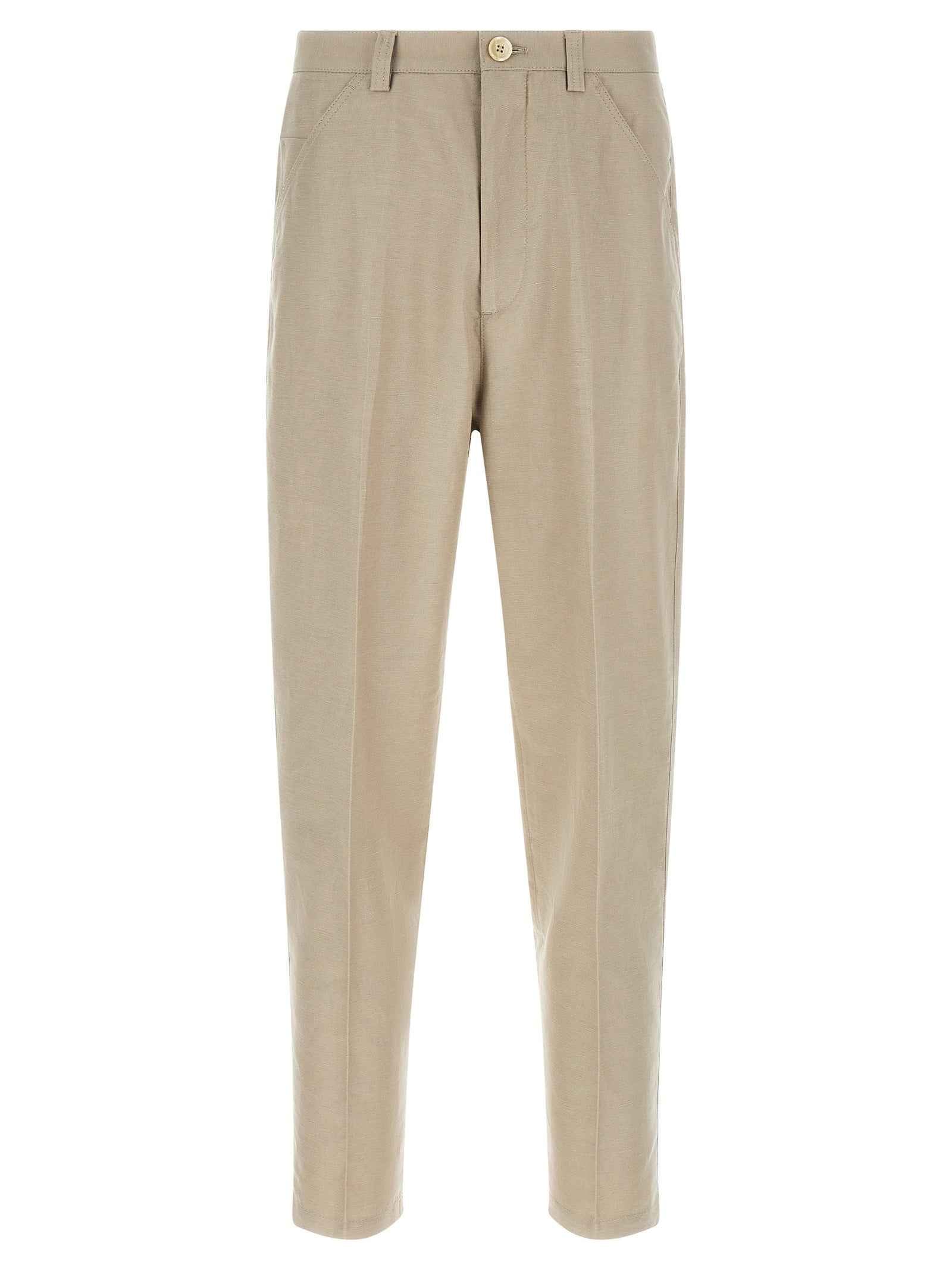 Brown Cotton Casual Pants