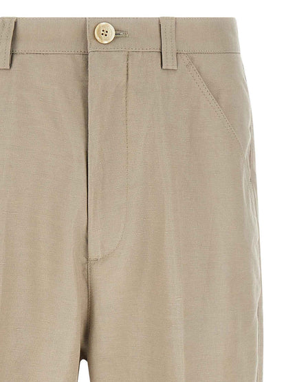 Brown Cotton Casual Pants