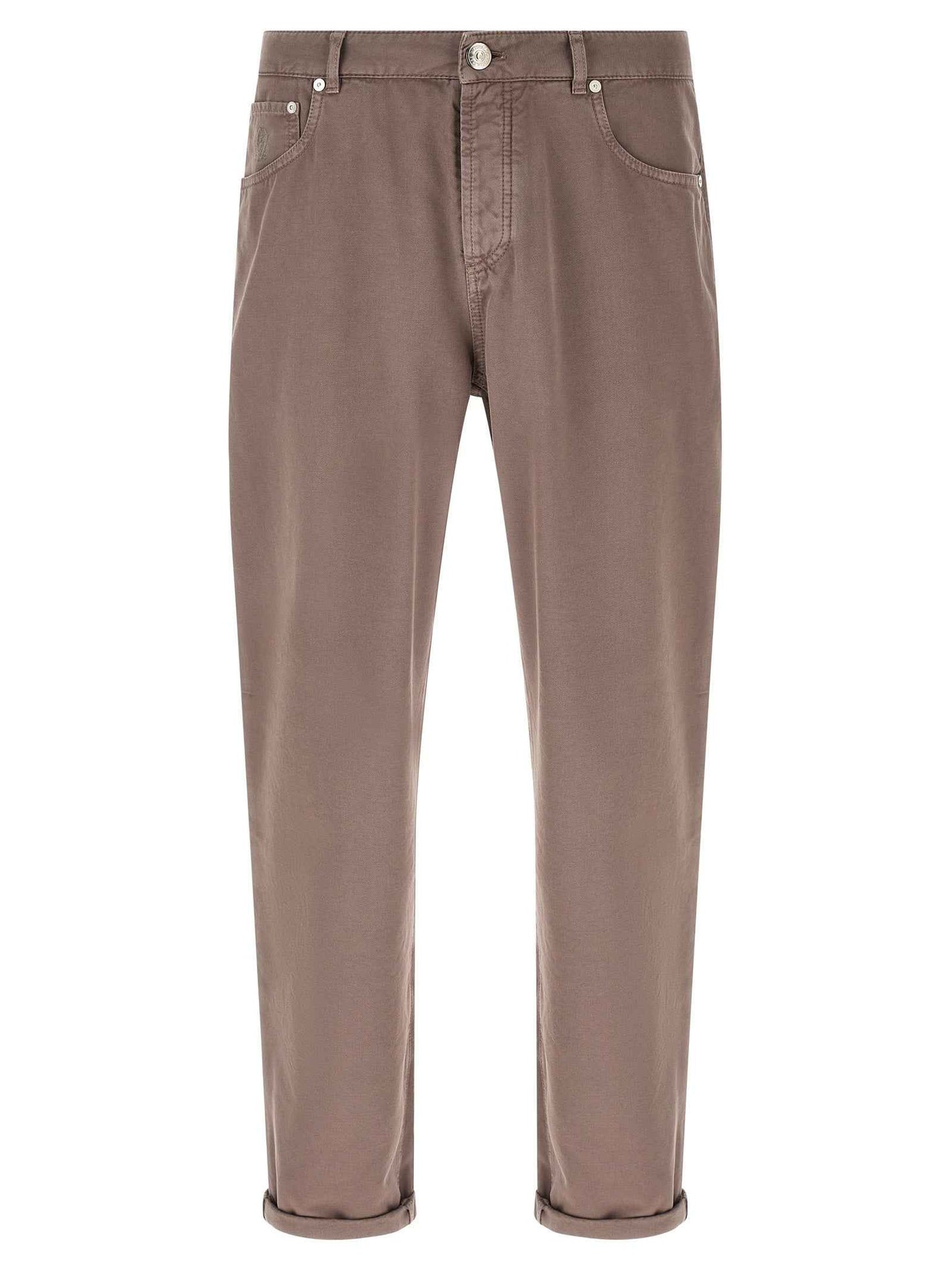 Brown Cotton Casual Pants