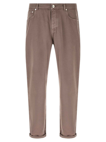 Brown Cotton Casual Pants