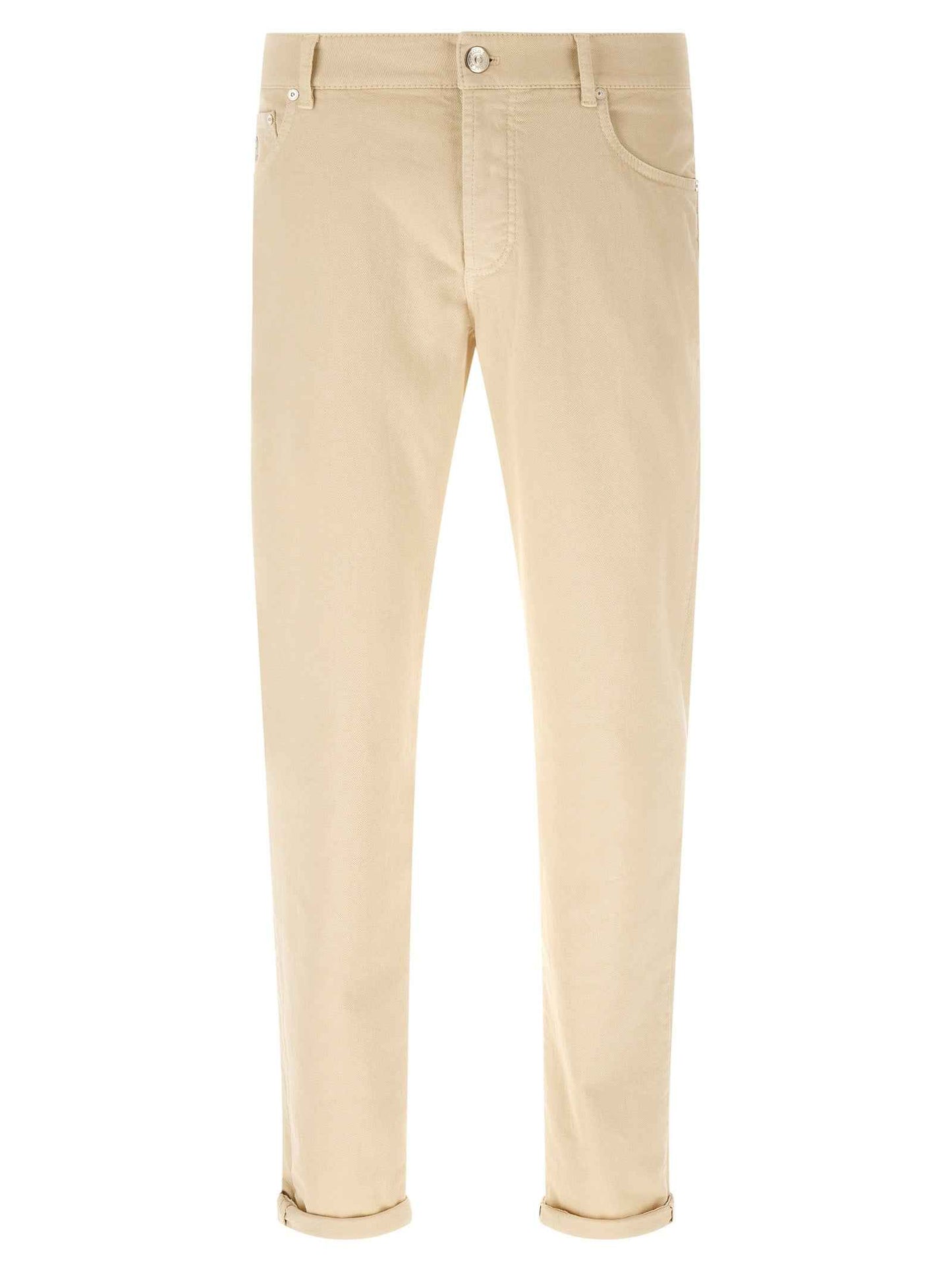 Beige Cotton Straight-Leg Jeans