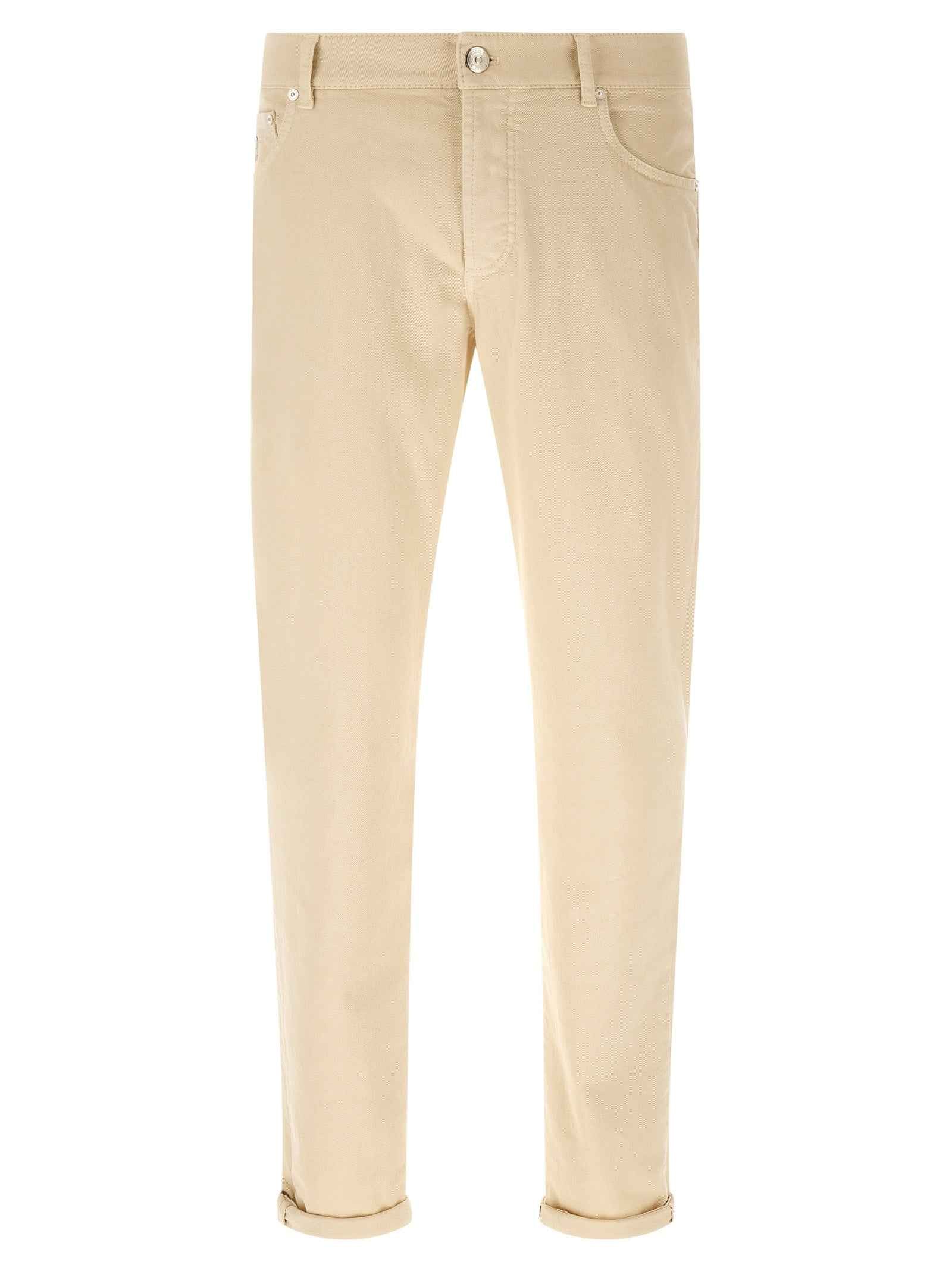 Beige Cotton Straight-Leg Jeans
