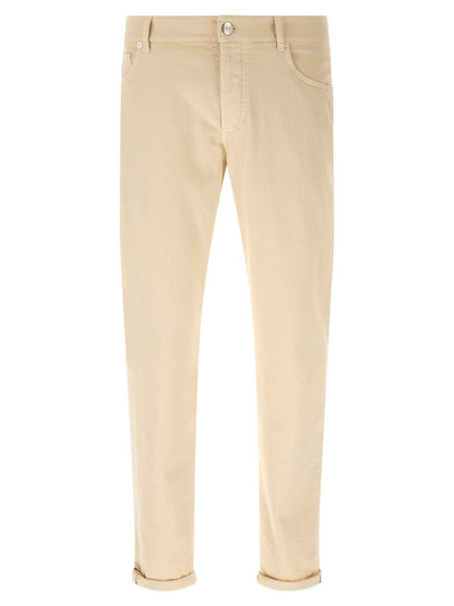Beige Cotton Straight-Leg Jeans