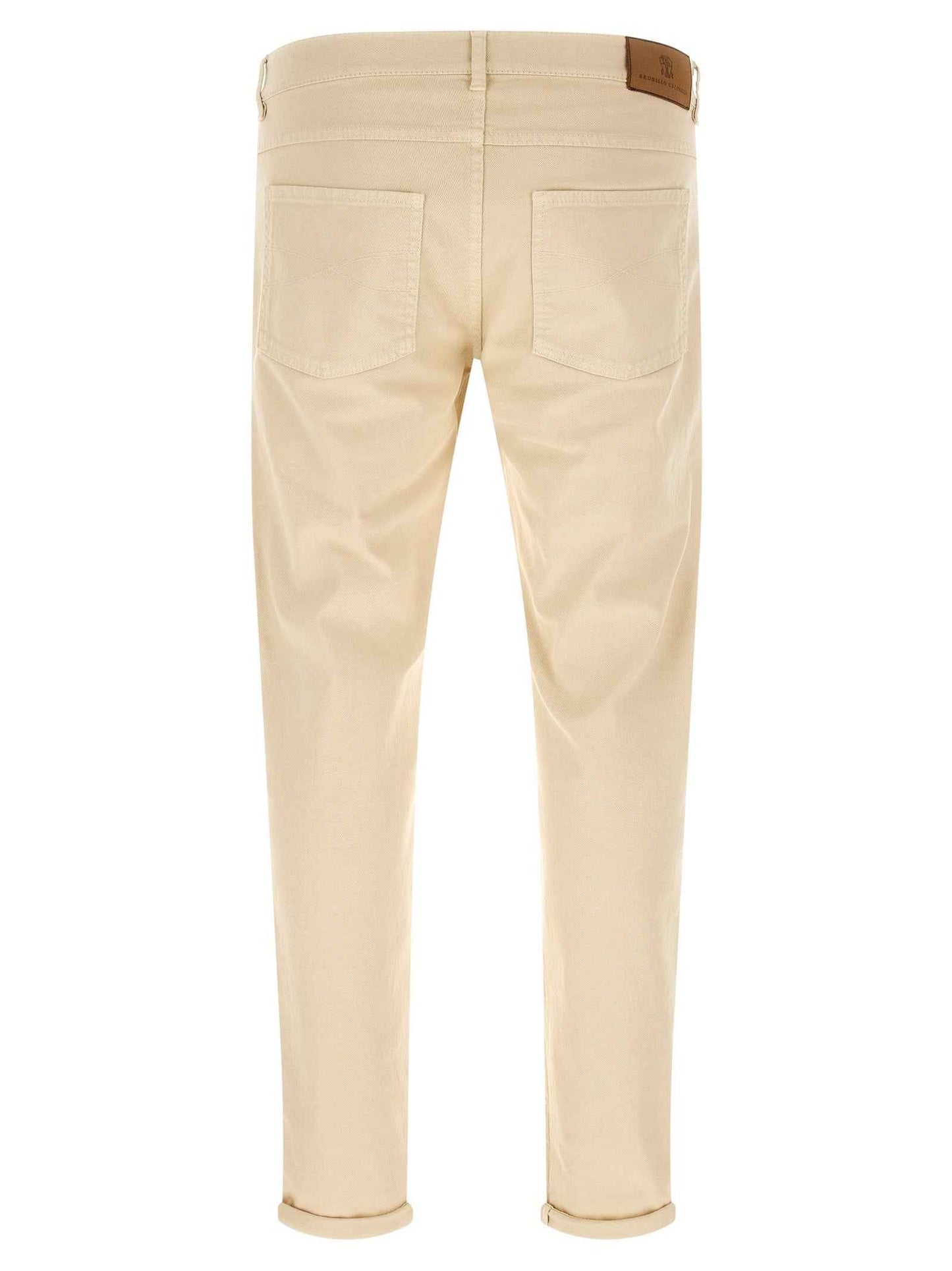 Beige Cotton Straight-Leg Jeans