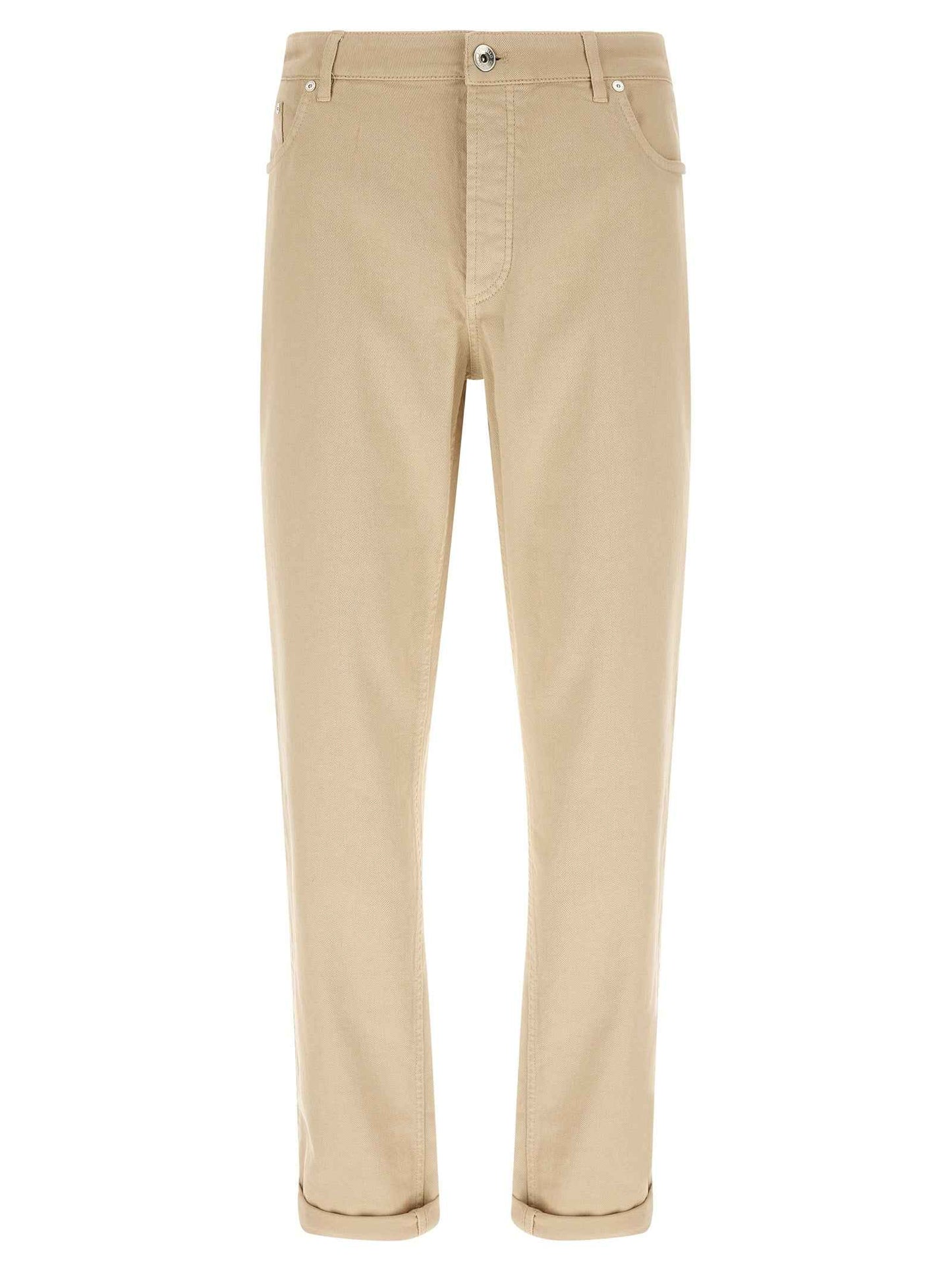 Beige Cotton Tapered Jeans
