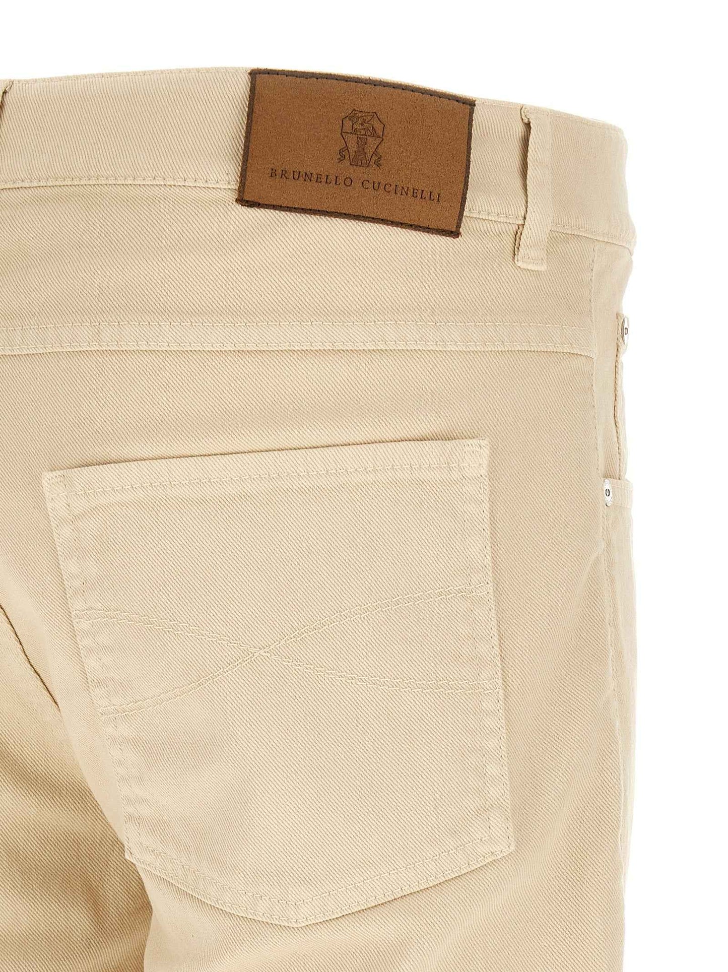 Beige Cotton Straight-Leg Jeans