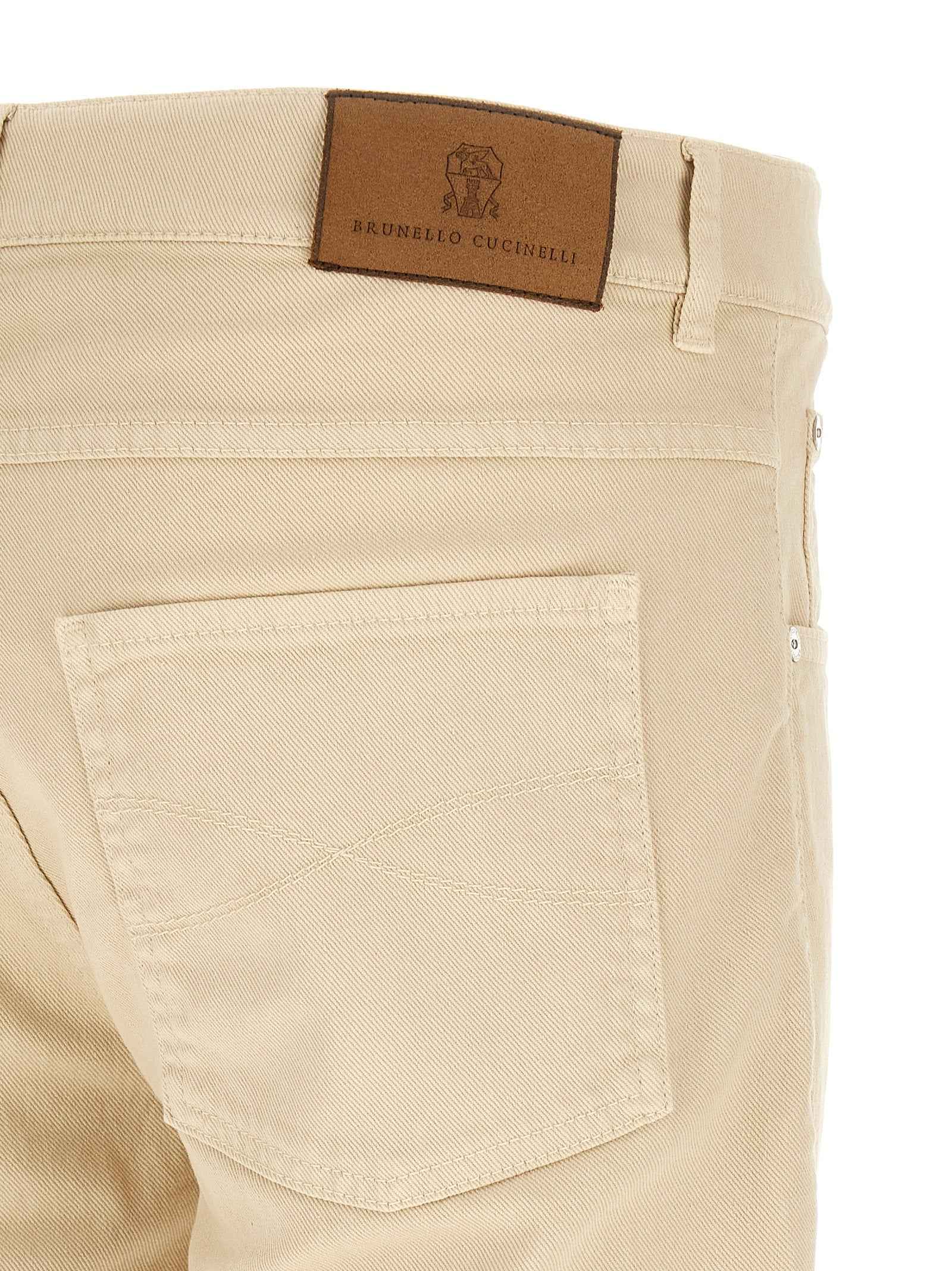 Beige Cotton Straight-Leg Jeans