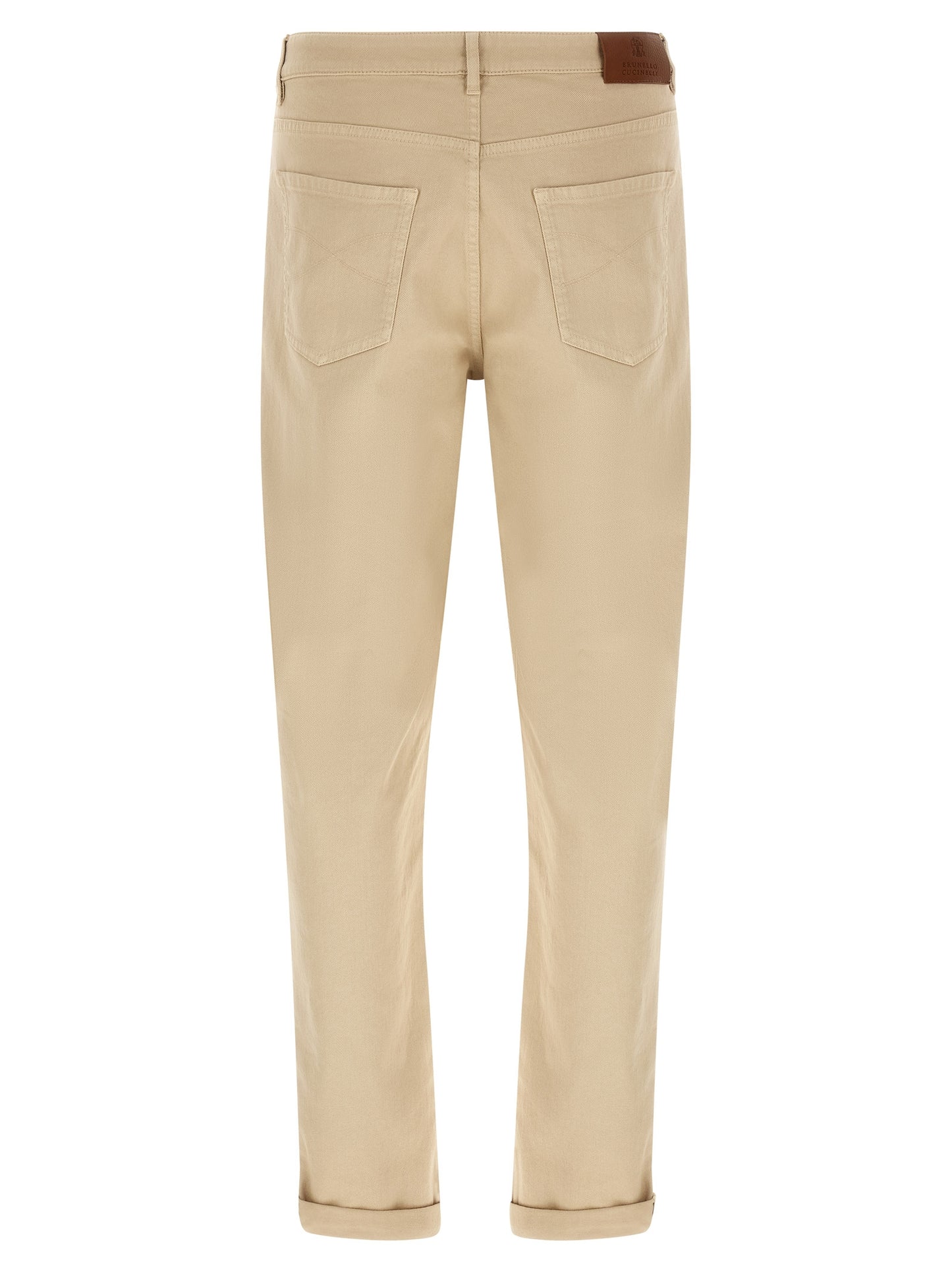 Beige Cotton Tapered Jeans