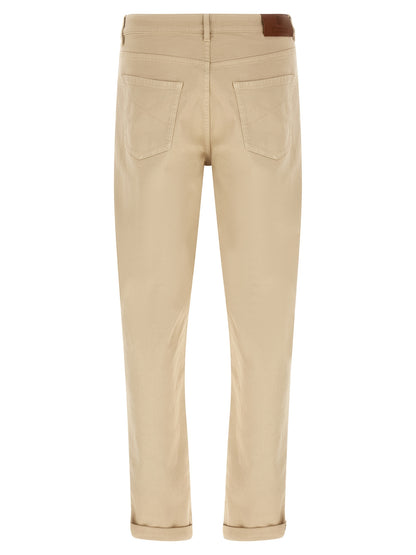 Beige Cotton Tapered Jeans