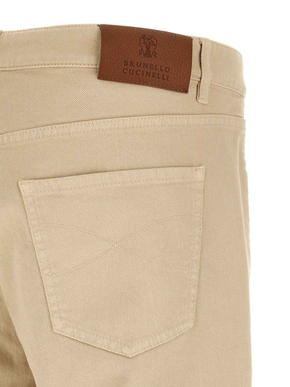 Beige Cotton Tapered Jeans