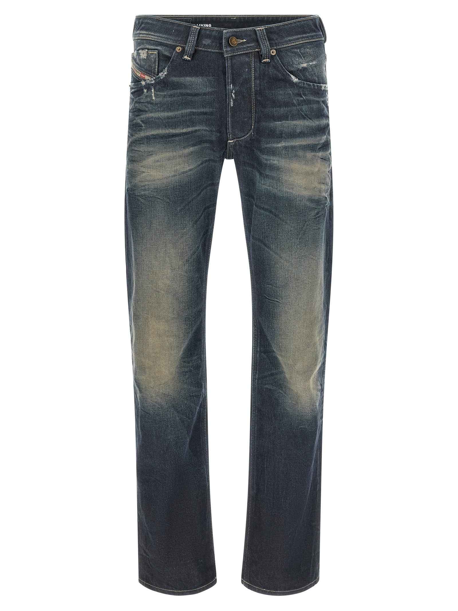 Blue Cotton Straight-Leg Jeans