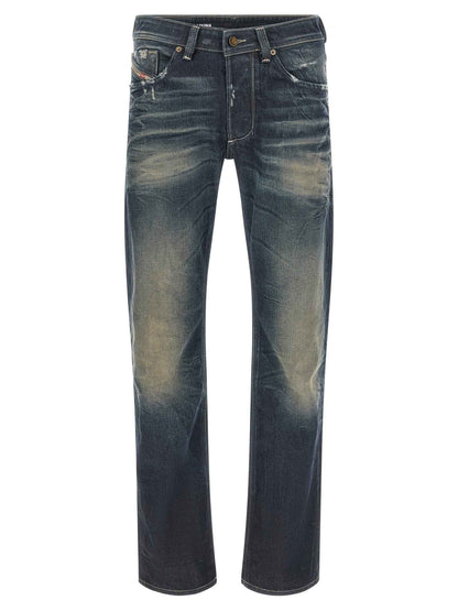 Blue Cotton Straight-Leg Jeans