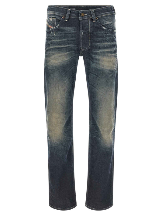 Blue Cotton Straight-Leg Jeans