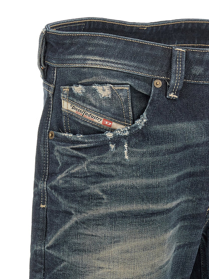 Blue Cotton Straight-Leg Jeans