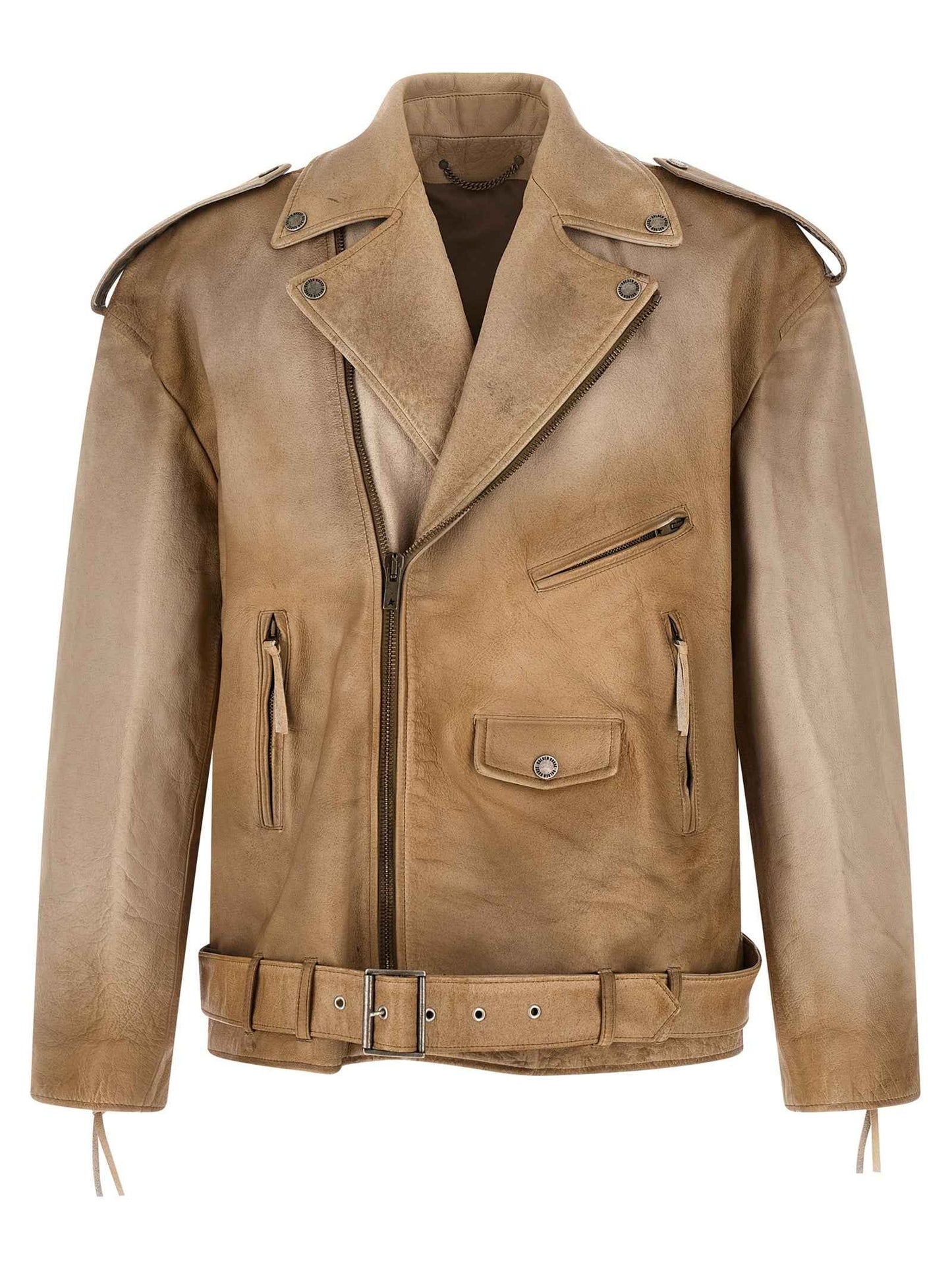 Beige Buffalo Leather Leather Jacket