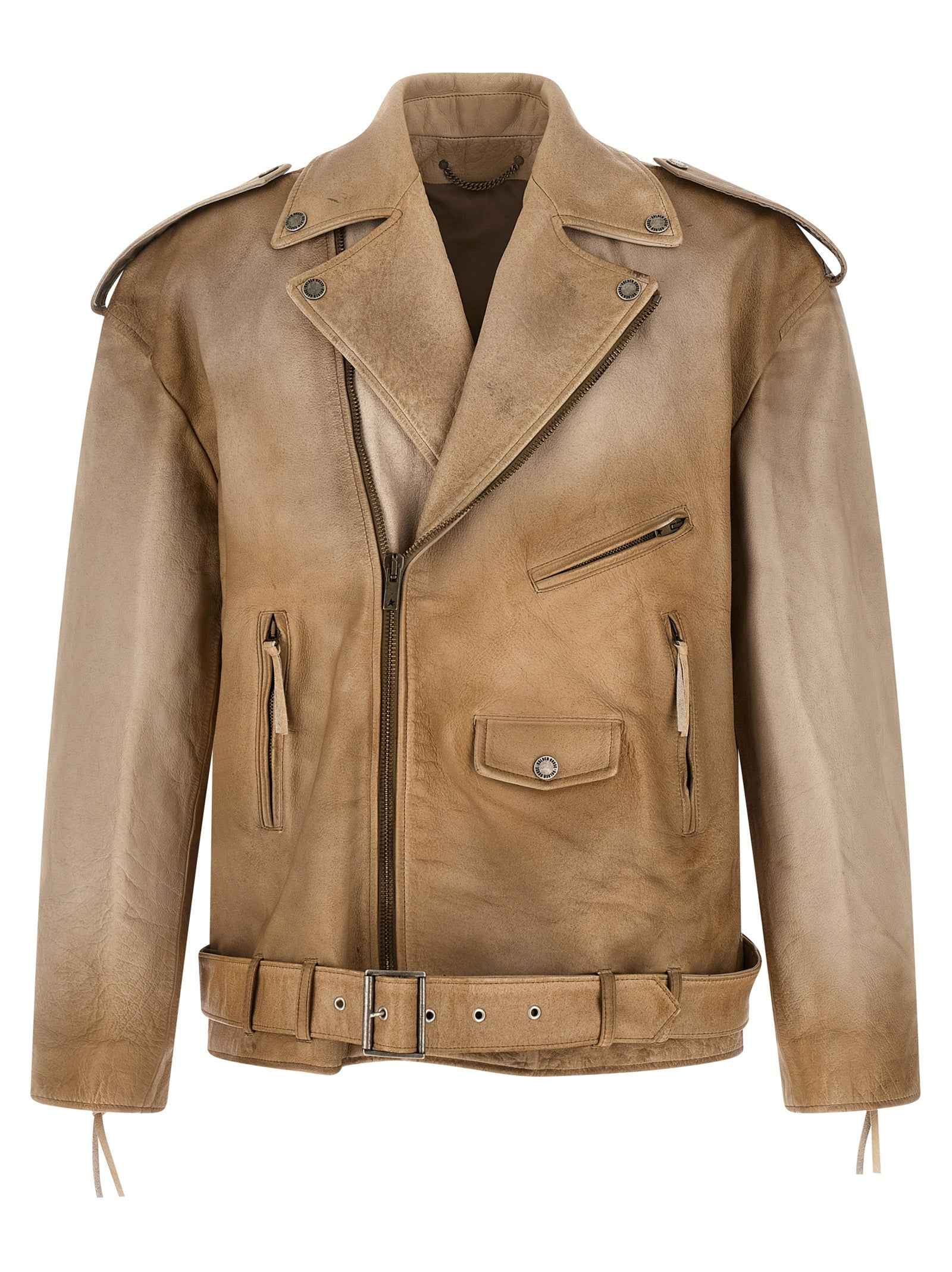 Beige Buffalo Leather Leather Jacket