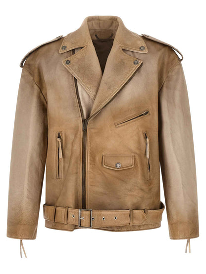 Beige Buffalo Leather Leather Jacket