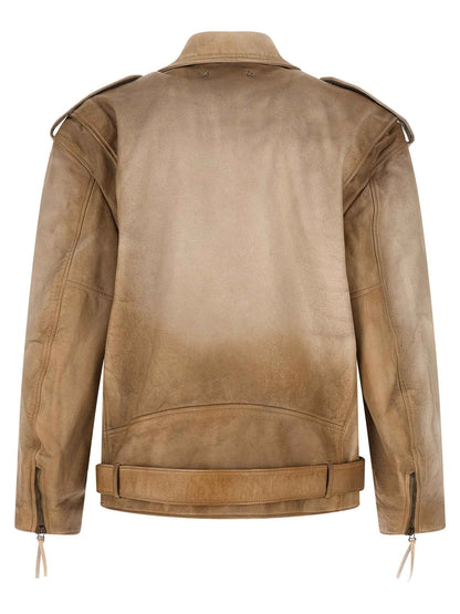 Beige Buffalo Leather Leather Jacket