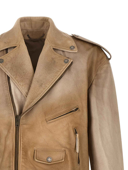 Beige Buffalo Leather Leather Jacket