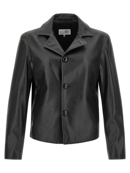 Black Polyester Leather Jacket