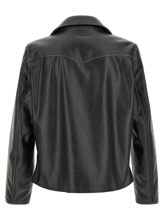 Black Polyester Leather Jacket